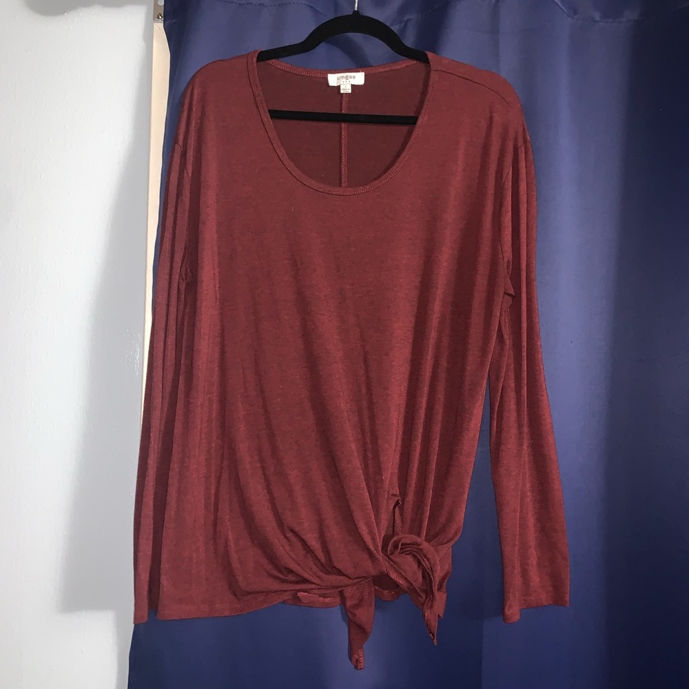 Umgee Maroon Tie Front Long Sleeve Top Size Large